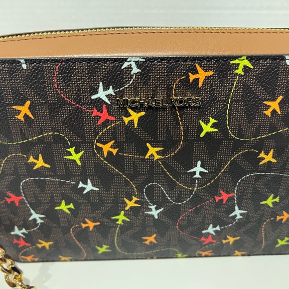 MICHAEL KORS JET SET BROWN MULTI EAST WEST AIRPLANES CROSSBODY BAG - Picture 6 of 9